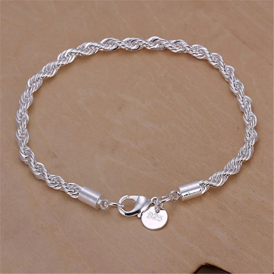 high quality silver color 4MM women men chain male twisted rope necklace bracelets fashion Silver jewelry Set Good Vibrations