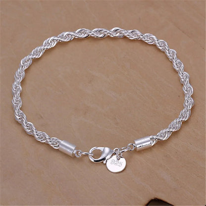 high quality silver color 4MM women men chain male twisted rope necklace bracelets fashion Silver jewelry Set Good Vibrations