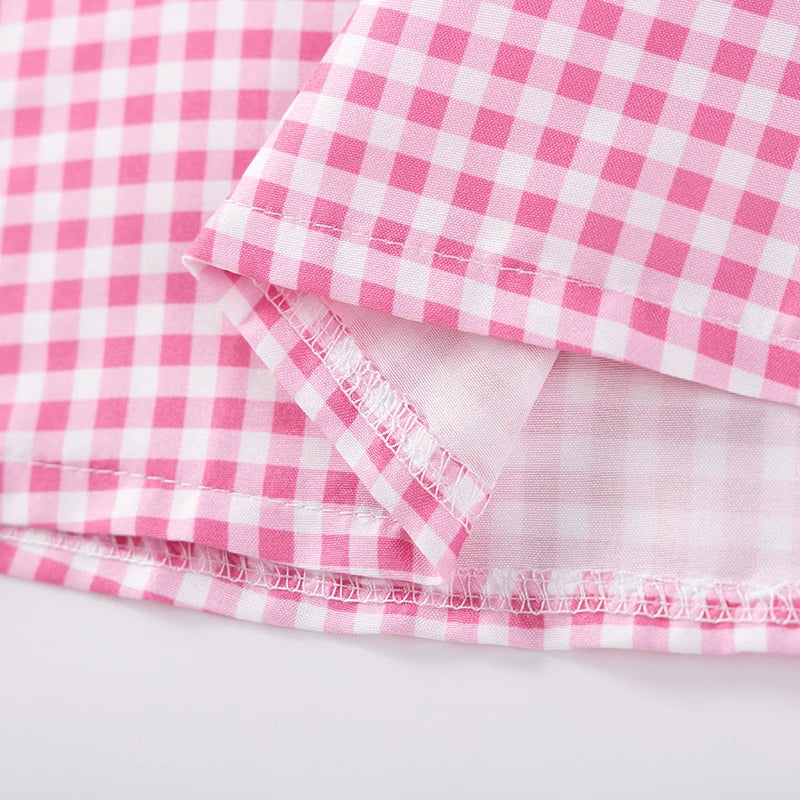 Little maven 2026 Summer Children's Clothing Baby Girls Cartoon Casual Plaid Flowers Pink Princess Dresses Kids Clothes Good Vibrations