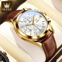 OLEVS 2872 Chronograph Men's Wristwatches Leather Strap Waterproof Luminous Original Quartz Watch for Men Luxury Sport Man Watch Good Vibrations