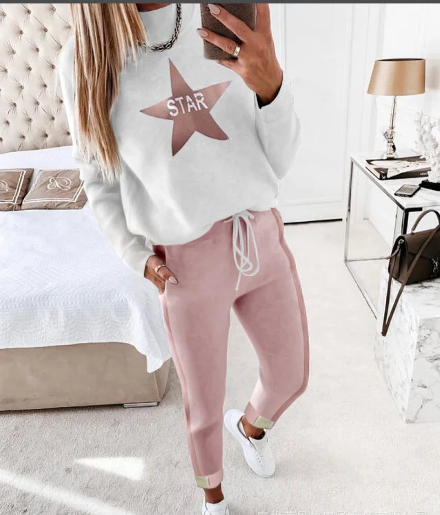 2023 Fashion New Two-piece Set High-necked Long-sleeved Tops Pocket Pants Casual Autumn Winter Sweater Women's Trousers Suit Good Vibrations