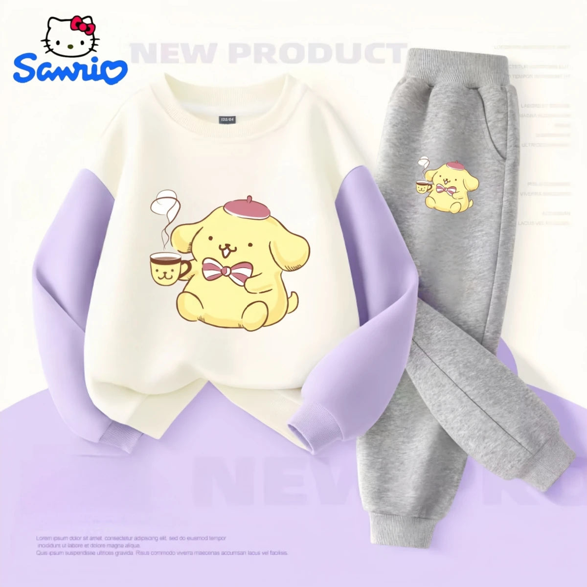 Sanrio Baby Girl Clothes Set Autumn Kid Pompompurin Printed Sweatshirts Pullover Top & Pants 2pcs Suit Children Boys Tracksuits Good Vibrations