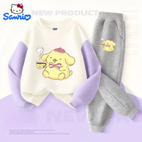 Sanrio Baby Girl Clothes Set Autumn Kid Pompompurin Printed Sweatshirts Pullover Top & Pants 2pcs Suit Children Boys Tracksuits Good Vibrations