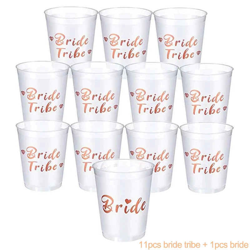 1Set Bachelorette Party Team Bride Plastic Drinking Cups Bridal Shower Gift Bride to be Hen Party Supplies Wedding Decorations Good Vibrations