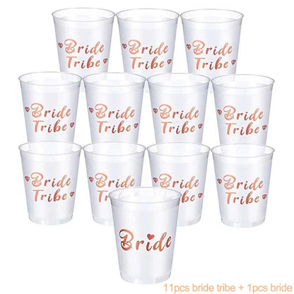 1Set Bachelorette Party Team Bride Plastic Drinking Cups Bridal Shower Gift Bride to be Hen Party Supplies Wedding Decorations Good Vibrations