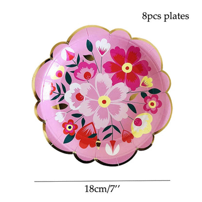 Disposable Tableware Sets Flower Paper Plates Cups Napkins Straw Party Supplies Kids Girl Baby Shower Wedding Birthday Decor Good Vibrations