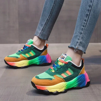Trendy Women Sneakers Tennis Multicolor Sports Shoes for Women Platform Light Vulcanize Hot Sale Female Running Shoes Leisure Good Vibrations