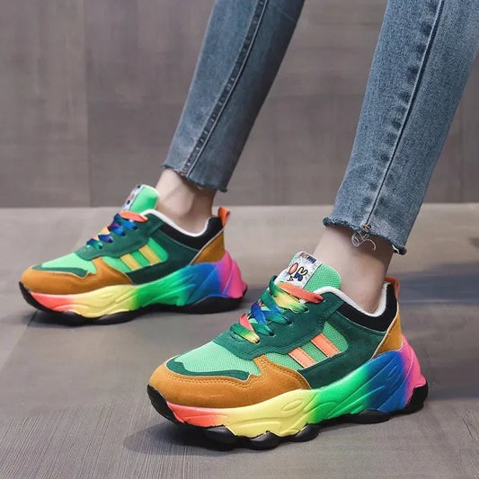 Trendy Women Sneakers Tennis Multicolor Sports Shoes for Women Platform Light Vulcanize Hot Sale Female Running Shoes Leisure Good Vibrations
