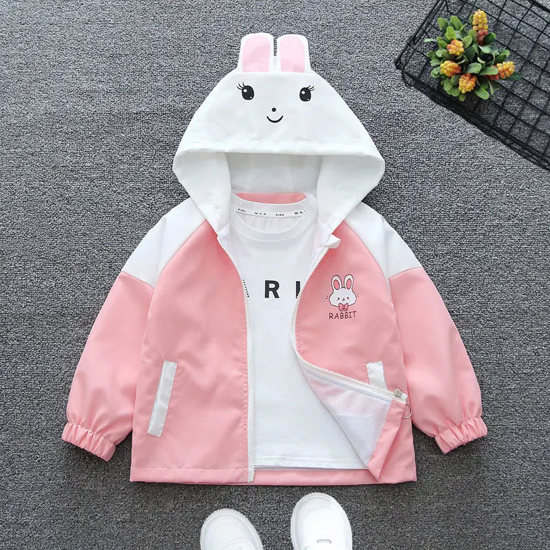 Strawberry Rabbit Baby Girls Jacket Cute Cartoon Windproof Outerwear Hooded Zipper Girls Coat 1 2 3 4 5 6 Years New Kids Clothes Good Vibrations