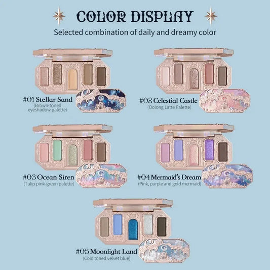 Flower Knows Moonlight Mermaid Eyeshadow Delicate Matte Glow Shimmer Chameleon Waterproof 5 Color Glitter Eye Shadow Palette Good Vibrations