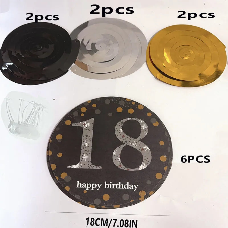 6pcs PVC 18 21 30 40 50 Years Old Spiral Happy Birthday Swirl Hanging Ornaments Party Background Layout Decor Supplies Good Vibrations