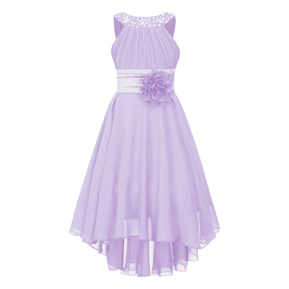 Kids Wedding Flower Girls Party Dress Sleeveless Ruched Shiny Beaded Hi-low Hem Elegant Chiffon Dress for Birthday Evening Prom Good Vibrations