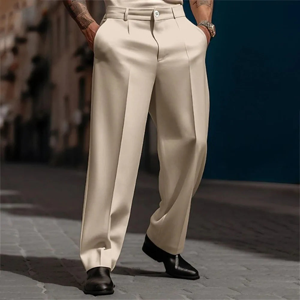 Mens Casual High-Waisted Loose Suit Pants 2024 New Business Versatile Comfortable Retro Solid Color Breathable Trousers For Men Good Vibrations