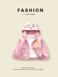 Cute Teddy Bear - Designed Hooded Outerwear for 3 - 10 - Year - Old Girls in Spring - Autumn Good Vibrations