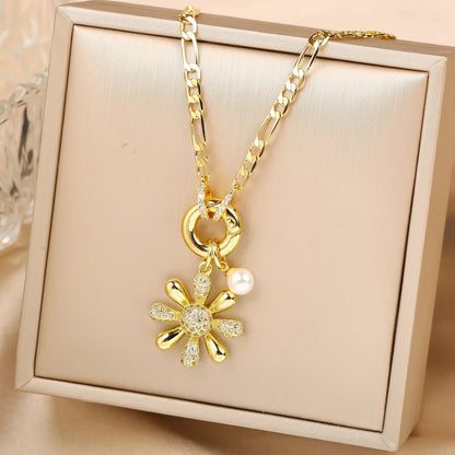 New Arrival Luxury Botanical Flower Sunflower Zirconia Pendant Necklace Glamorous for Woman Girl New Trend Neck Jewelry Gift Good Vibrations Adult Super Store