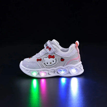 Sanrio LED Kids Shoes for Girls Cute Cartoon Hello Kitty Shoes Summer Girl Kawaii Shoes Soft Bottom Sneakers Casual Shoes Good Vibrations
