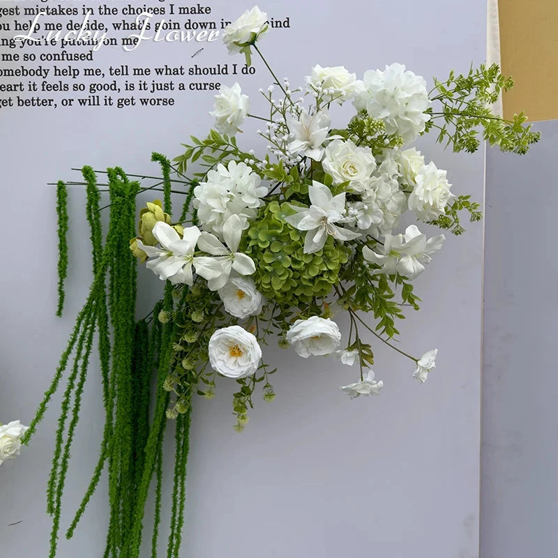 White Green Flowers Wedding Decoration Artificial Flowers Floral Backdrop Arrangement Hang Flower Row Road Lead Flower Ball Good Vibrations