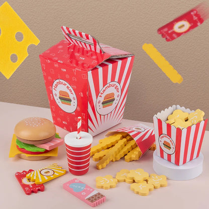 Baby toy Kitchen toys Burger Set Real life Cosplay Monterssori Educational Wooden toys for Children Party Game Christmas gift Good Vibrations