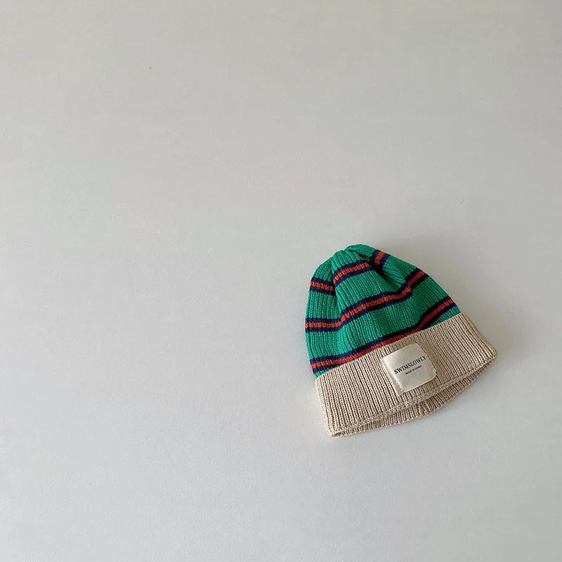 Fashion Striped Kids Knit Hat Boys Beanie Cap Girls Bonnet Cap With Label Korean Style Winter Autumn Infant Baby Accessories Good Vibrations