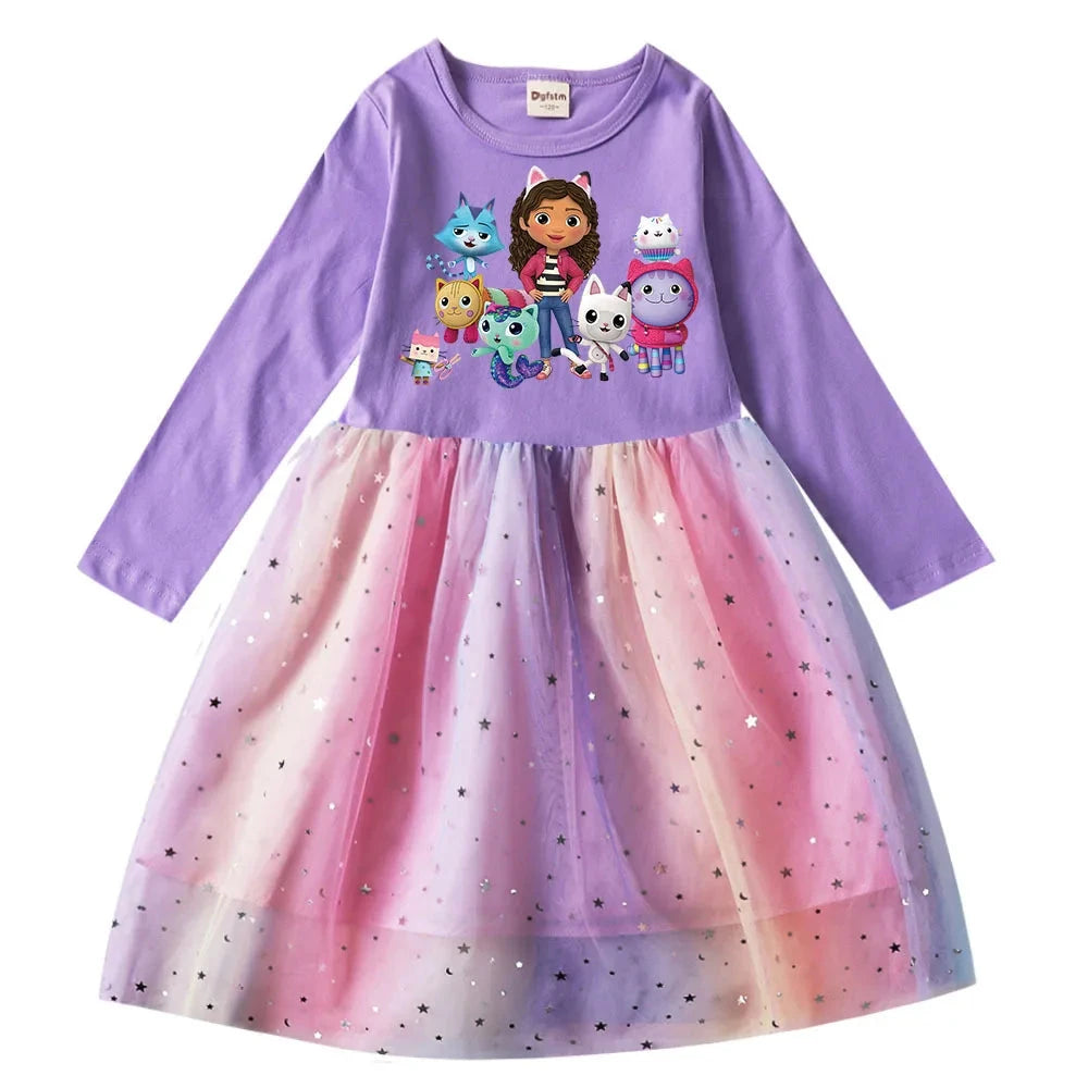 Gabbys Dolhouse Dress Kids Gaby Chat Clothes Baby Girls Long Sleeve Casual Dresses Wedding Party Sequin Birthday Gifts Vestidos Good Vibrations