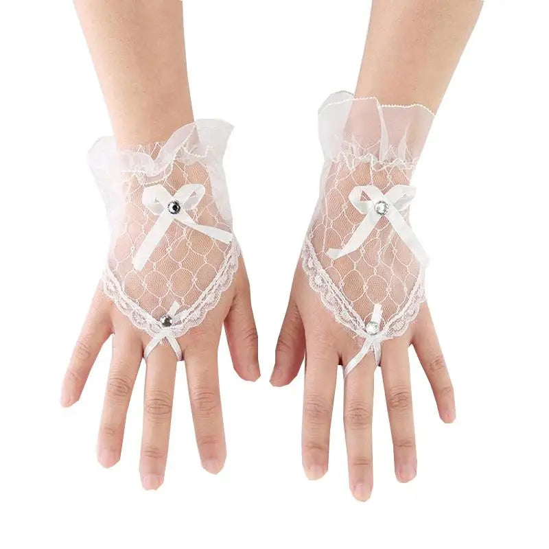 Bride Gloves For 2025 Spring Wedding 1 Pair See Through Lace Fingerless Bowknot Banquet Gloves Short Wedding Gloves Elegant Good Vibrations