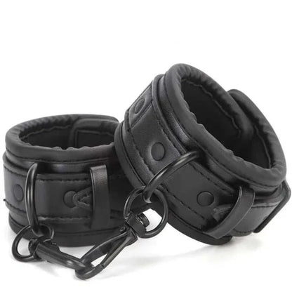 SM Erotic Leather Handcuffs and Footcuffs Bondage Set for Couples
