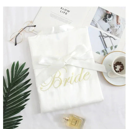 Bride Bridesmaid Wedding Robe Embroidery Kimono Bathrobe Gown Nightgown Casual Satin Short Women Sexy Nightwear Sleepwear Good Vibrations