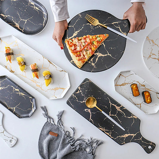 White Black Golden Ceramic Dishes And Plate Pizza Dessert Steak   Tableware Decorative Food Tray Dinner Set Porcelai Good Vibrations