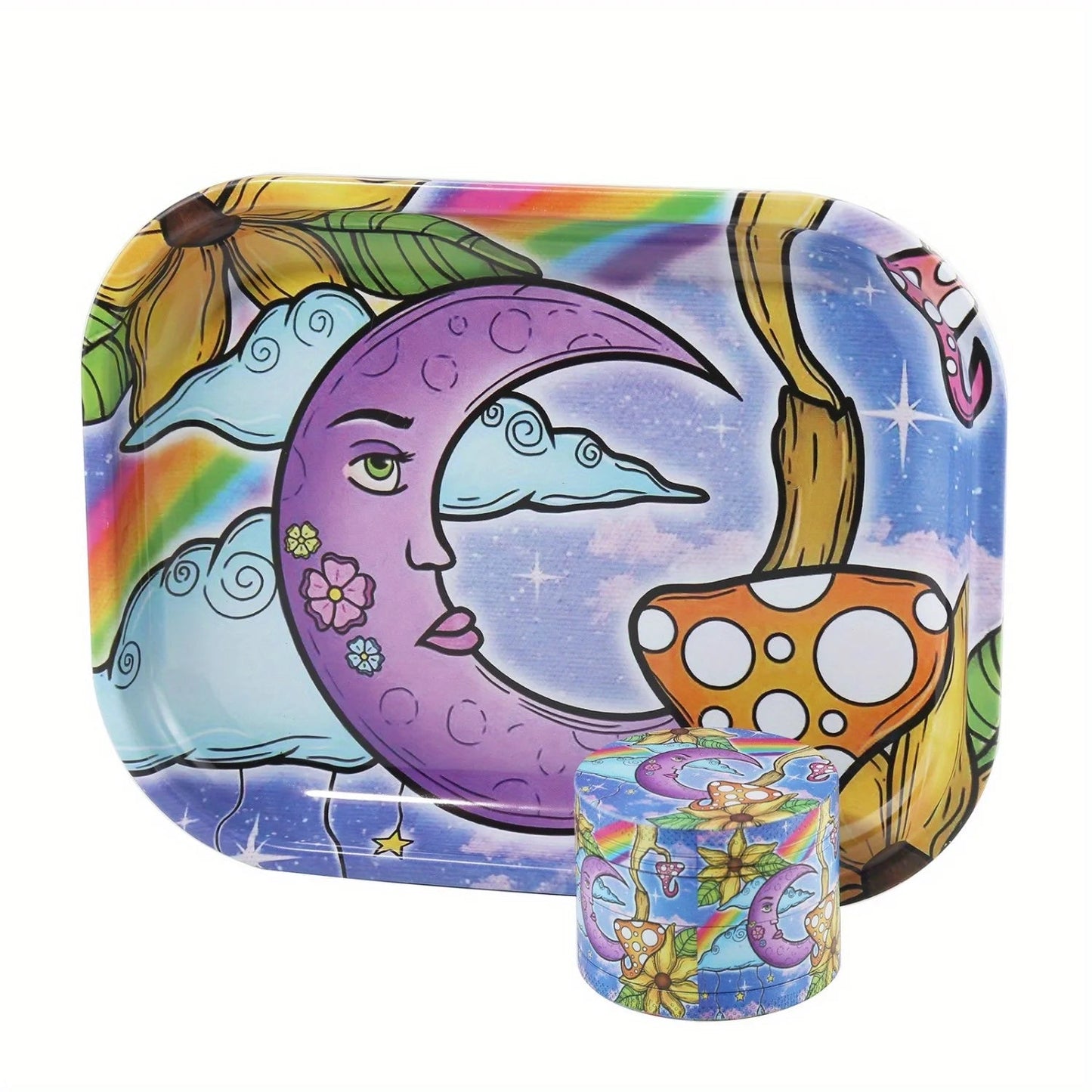 2 Pieces Kitten Bear Floral Mushrooms The Magic World Grinder and Rolling Tray Combo Good Vibrations Adult Super Store