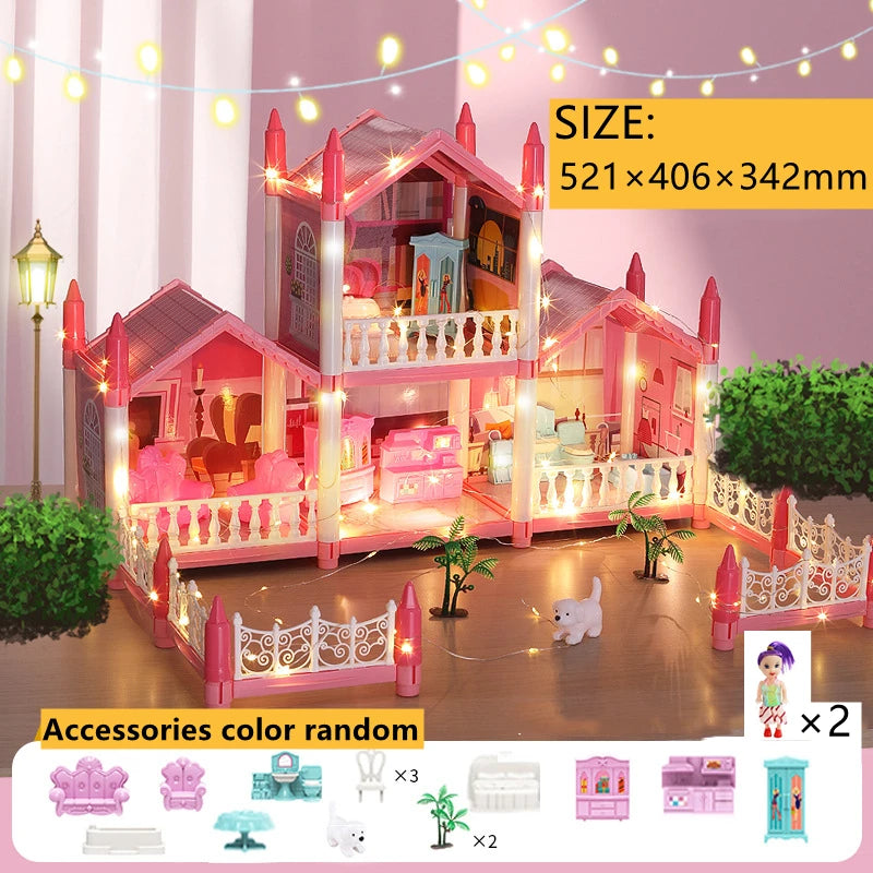 Doll Houses 3D Assembled DIY Miniatures Dollhouse Accessories Villa Princess Castle with LED Light Girl Birthday Gift Toy House Good Vibrations