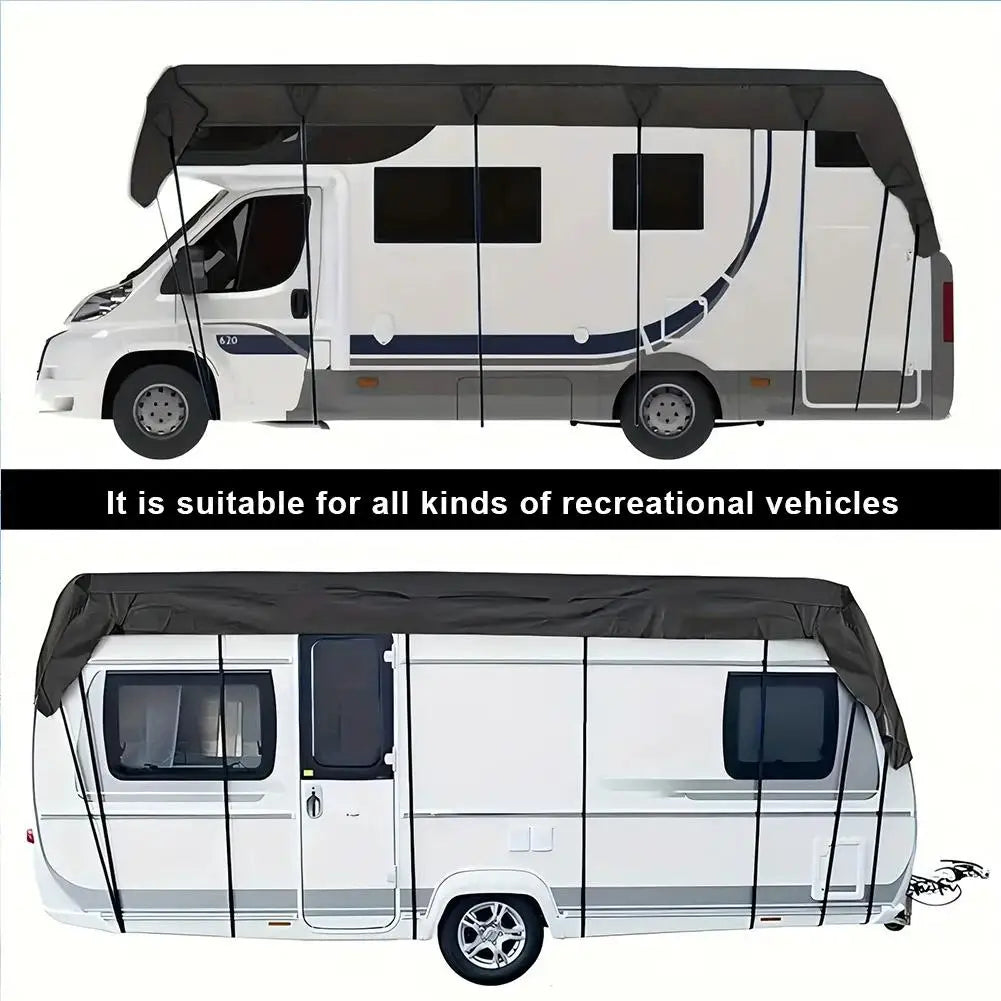210D Oxford Cloth RV Roof Protective Cover Black Foldable RV Resistant Sunscreen RV Waterproof Roof Tear Supplies Cover S5M5 Good Vibrations