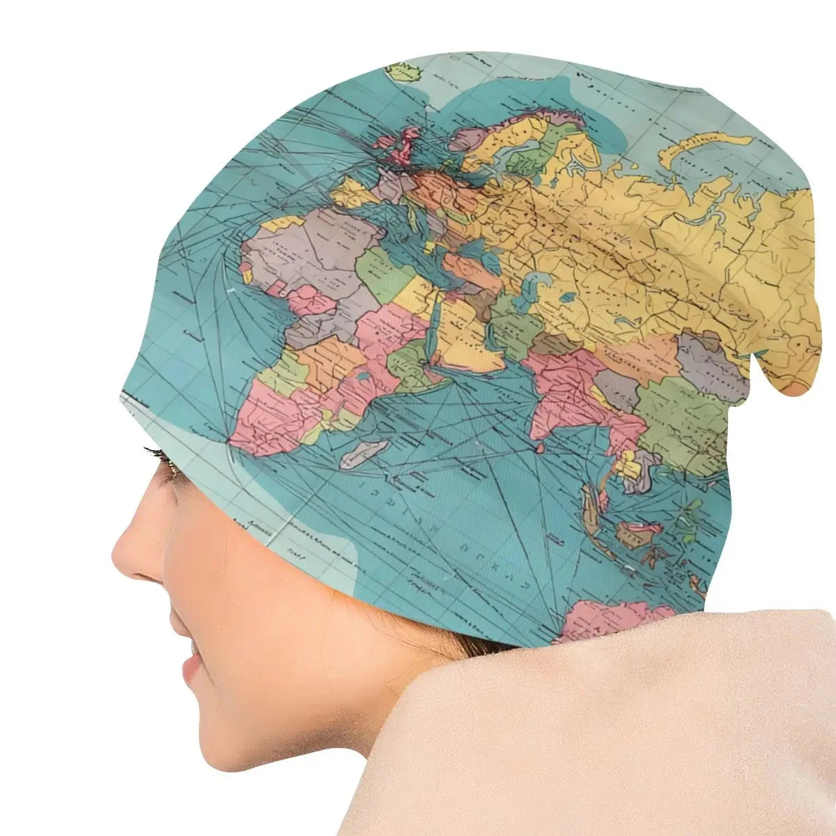 World Map Fashion Hats Blue Rainbow Historical World Map Thin Hat Bonnet Hipster Skullies Beanies Caps Men Women's Earmuffs Good Vibrations