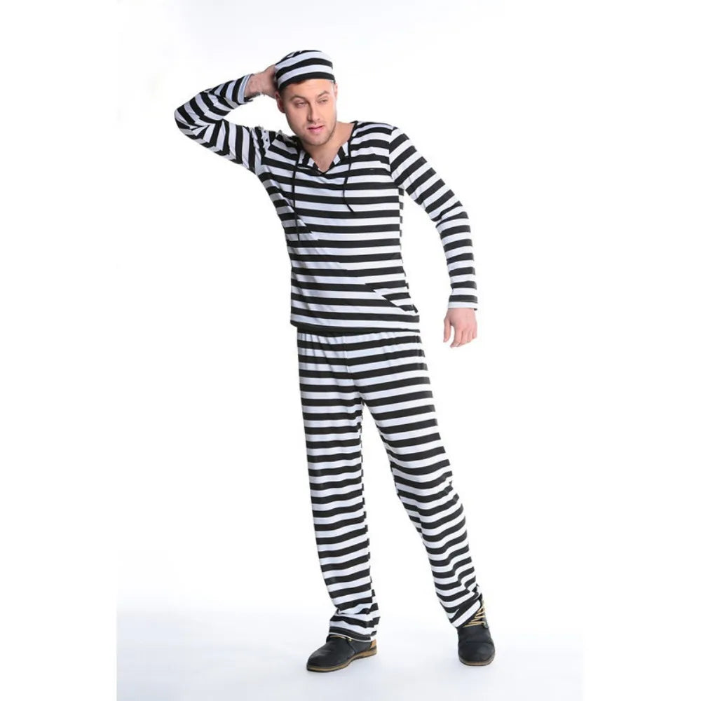 CP Cospaly Convict Prisoner Costume Striped Halloween Cos Couple's Convict Costume Classic Striped Halloween Costumes for Women Good Vibrations