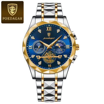 POEDAGAR Luxury Man Wristwatch Chronograph Waterproof Luminous Men Watch Stainless Steel High Quality Sport Men's Quartz Watches Good Vibrations