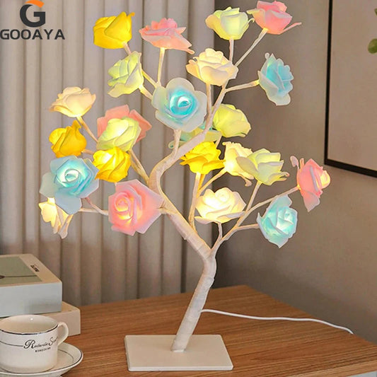 24LED Table Lamp Rose Flower Tree USB Night Lights Christmas Decoration Gift for Kids Room Rose Flower Lighting Home Decoration Good Vibrations