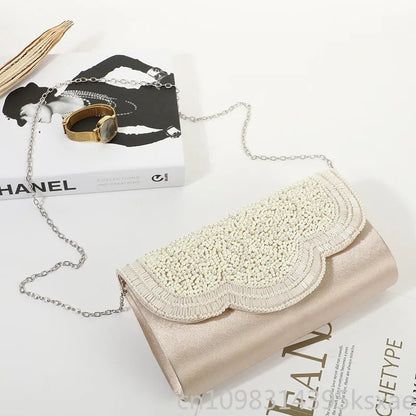 Pearl Clutch Purse Elegant Solid Color Shoulder Bag Cosmetic Phone Bag For Women Wedding Banquet Party Fashion Chic Good Vibrations