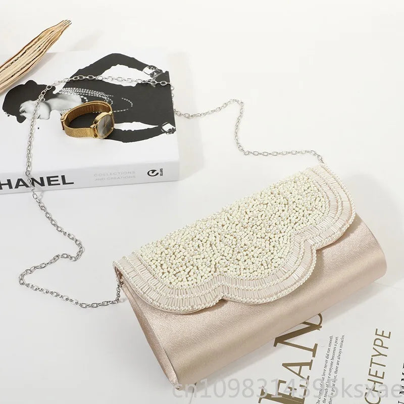 Pearl Clutch Purse Elegant Solid Color Shoulder Bag Cosmetic Phone Bag For Women Wedding Banquet Party Fashion Chic Good Vibrations