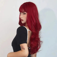 Wine Red Synthetic Wig for Women With Natural Wavy Long Curls, Suitable for Daily Cosplay, Heat-Resistant Full Head Cover Good Vibrations