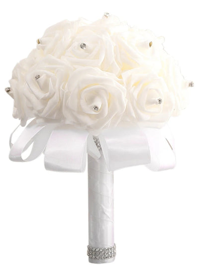 1Pc Rose Bouquet Bridal Wedding PE Foam Flower Ribbon Wedding Simulation Bouquet With Faux Crystal for Party Church Decor Good Vibrations