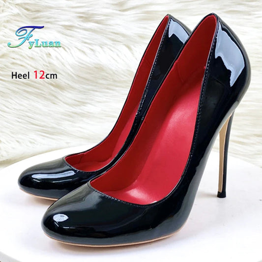 10CM 12CM Woman Stiletto Heels Fashion Round Toe Leather Women Shoes Spring Autumn Black Super High Heel Work Shoes Female Pumps Good Vibrations