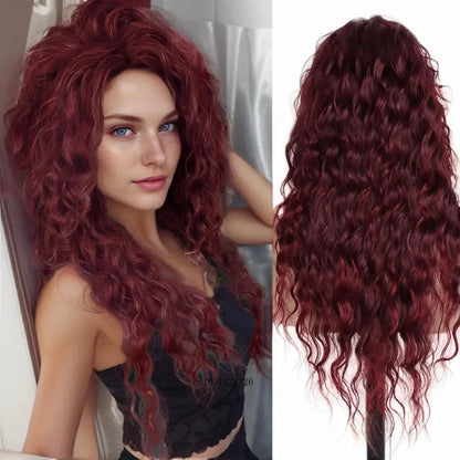 GNIMEGIL Synthetic Long Wave Cur Wigs Female Natural Brown Wig with Clip Free Part Side Bangs 80s Curly Wigs for Women Ombre Wig Good Vibrations