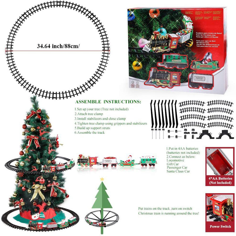 Christmas Tree Train Set - Electric Locomotive with Lights & Sounds for Toddlers, Complete Track & Carriages Holiday Decor Good Vibrations