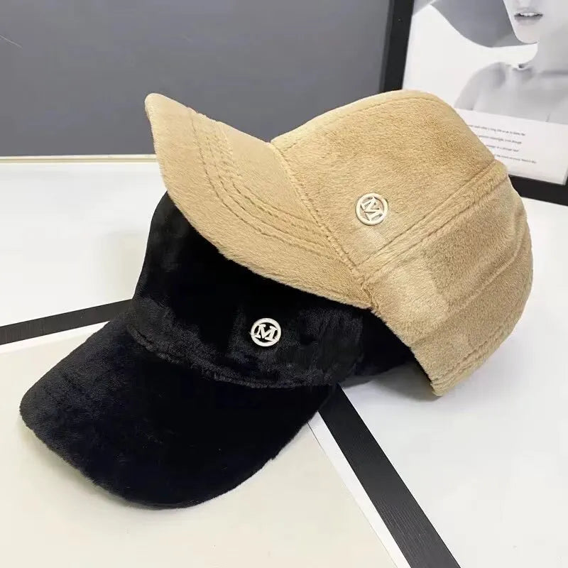 M Versatile Baseball Cap Blended Cap Brand Female Autumn And Winter All Match Plush Hat Suitable For Face Big Baseball Caps Good Vibrations