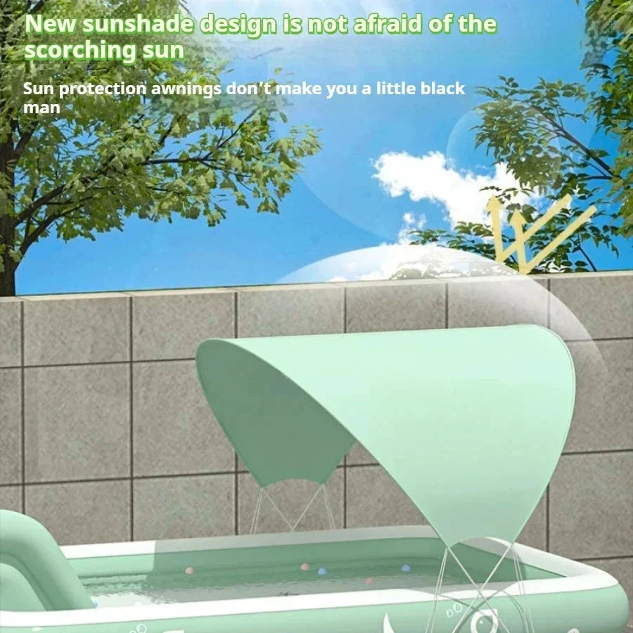 Inflatable Swimming Pool with Water Slide for Backyard Garden Party Foldable Kids Adults Family Pools PVC Swimming Pools Good Vibrations