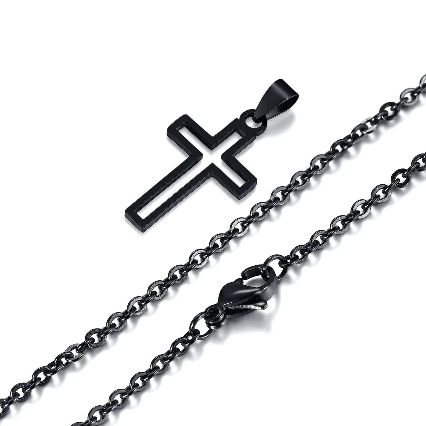 Casual Hollow Cross Necklaces for Men Boys,Waterproof Stainless Steel Cross Pendant Necklace,Religious Faith Prayer Jewelry Gift Good Vibrations