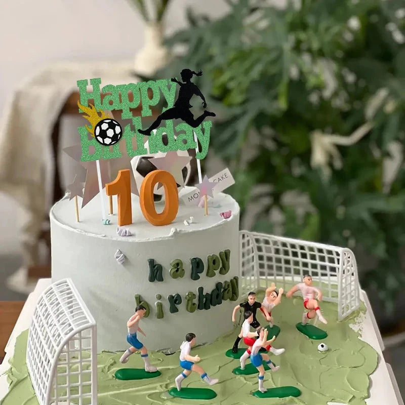 Football Birthday Cake Toppers Soccer Field Players Doll Cupcake Topper For Kids Birthday Sport Party Cake Decor DIY Baking Tool Good Vibrations