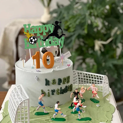 Football Birthday Cake Toppers Soccer Field Players Doll Cupcake Topper For Kids Birthday Sport Party Cake Decor DIY Baking Tool Good Vibrations