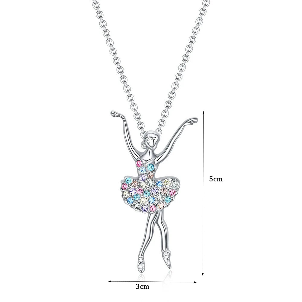 Crystal Charm Color Zircon Choker Dancing Girl Ballerina Dancer Pendant Necklace Jewelry Gift for Ballet Girls Women Good Vibrations