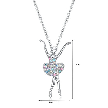 Crystal Charm Color Zircon Choker Dancing Girl Ballerina Dancer Pendant Necklace Jewelry Gift for Ballet Girls Women Good Vibrations