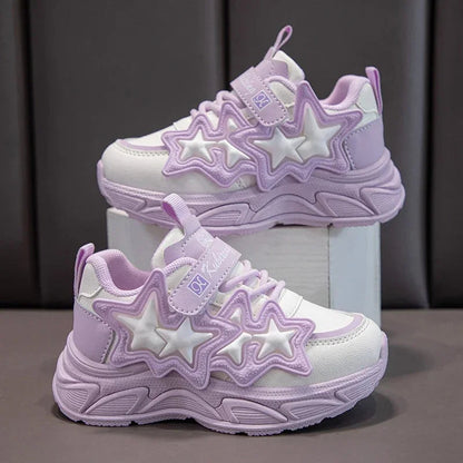 Children Casual Shoes for Girls Fashion Classic with Stars Girls Sports Running Sneakers Breathable PU + Rubber Anti-skid Soft Good Vibrations